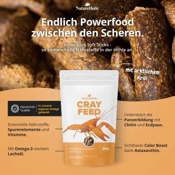 NatureHolic Krebsfeed Sticks: Premium Krebsfutter für gesunde Häutung und Wachstum AquaTimo