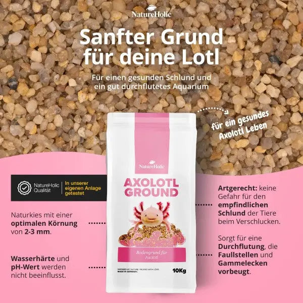 NatureHolic Axolotl Ground: Dein abgerundeter Naturkies für ein sicheres und sauberes Axolotl Aquarium! 💚 AquaTimo