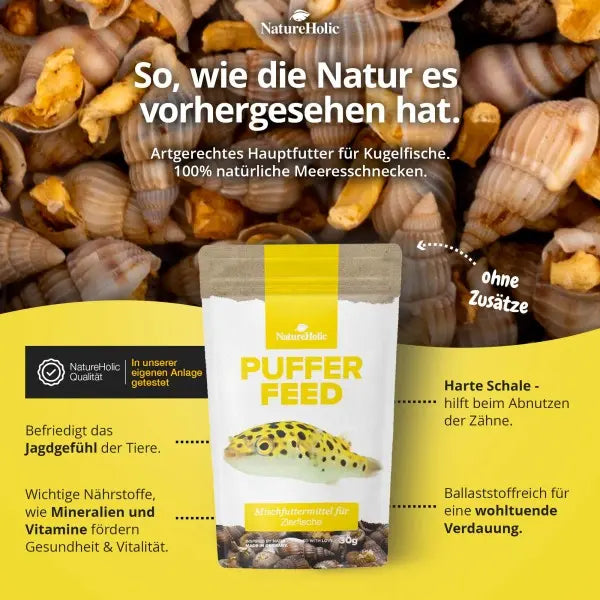 NatureHolic Pufferfeed: Das lebensnotwendige Alleinfuttermittel aus gefriergetrockneten Meeresschnecken für gesunde Kugelfische! 🐡 AquaTimo