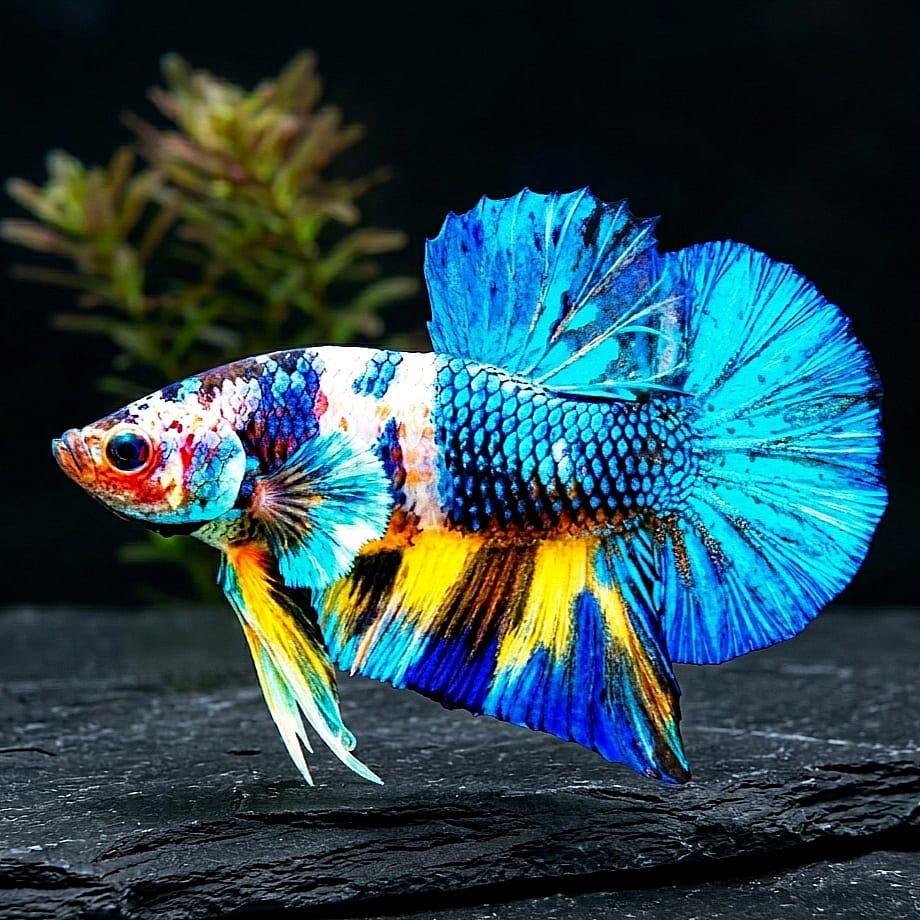 Kampffisch Betta splendens – Plakat Mustard Blue 🐠💙🟡 (Blau-senffarbener Mix)