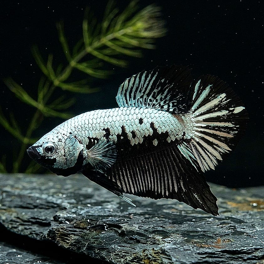 Betta splendens "Plakat Samurai Black" – Eleganter Kampffisch mit tiefschwarzer Pracht