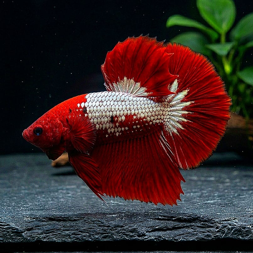 Betta splendens "Plakat Samurai Red" – Eleganter Kampffisch mit tiefroter Pracht