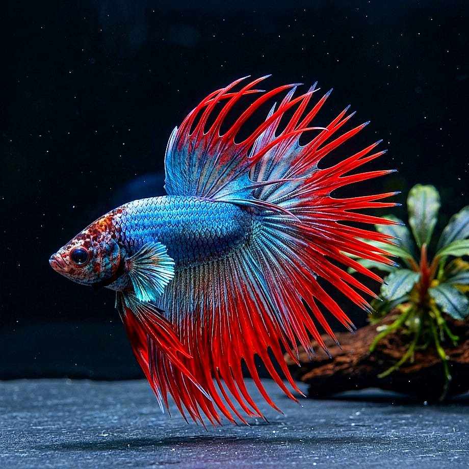Betta splendens "Crowntail Mix" – Kampffisch mit auffälliger Strahlenflosse in verschiedenen Farbvarianten