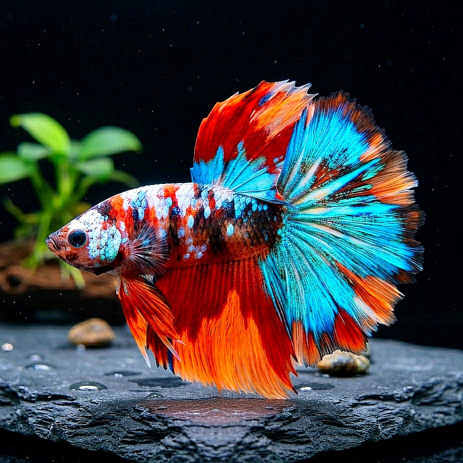 Betta splendens "Halfmoon Fancy Koi Nemo" – 💙❤️🧡💛Farbenfroher Kampffisch mit spektakulärer Musterung