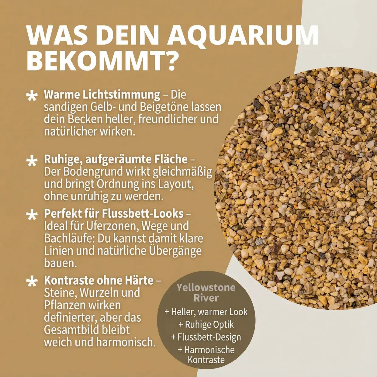 NatureHolic Naturkies Yellowstone River – Warme Fluss-Optik für dein Aquarium AquaTimo