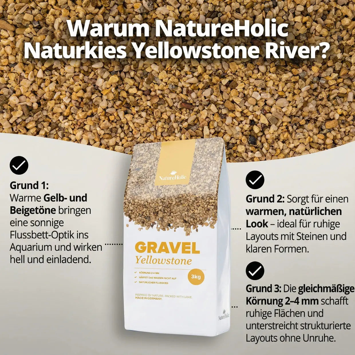 NatureHolic Naturkies Yellowstone River – Warme Fluss-Optik für dein Aquarium AquaTimo