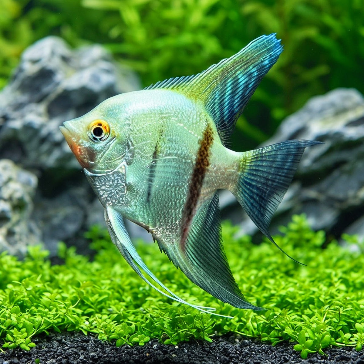 Skalar "Natur Grün Diamant"
Pterophyllum scalare – mit Glitzerschuppen 💚✨
