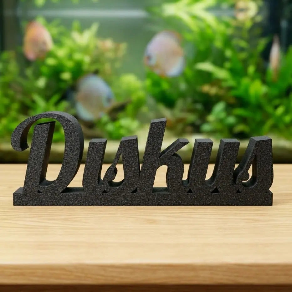 Diskus Schriftzug Deko (ca. 15 cm) – Hochwertiges PETG Aquarium Ornament - DS+ AquaTimo