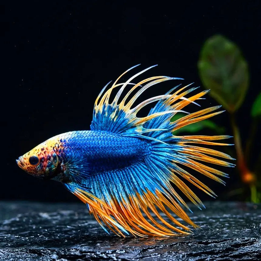 Kampffisch Betta splendens – Crowntail Senfblau 🐠💙🟡 (Blau-Senf-Farbmix) AquaTimo