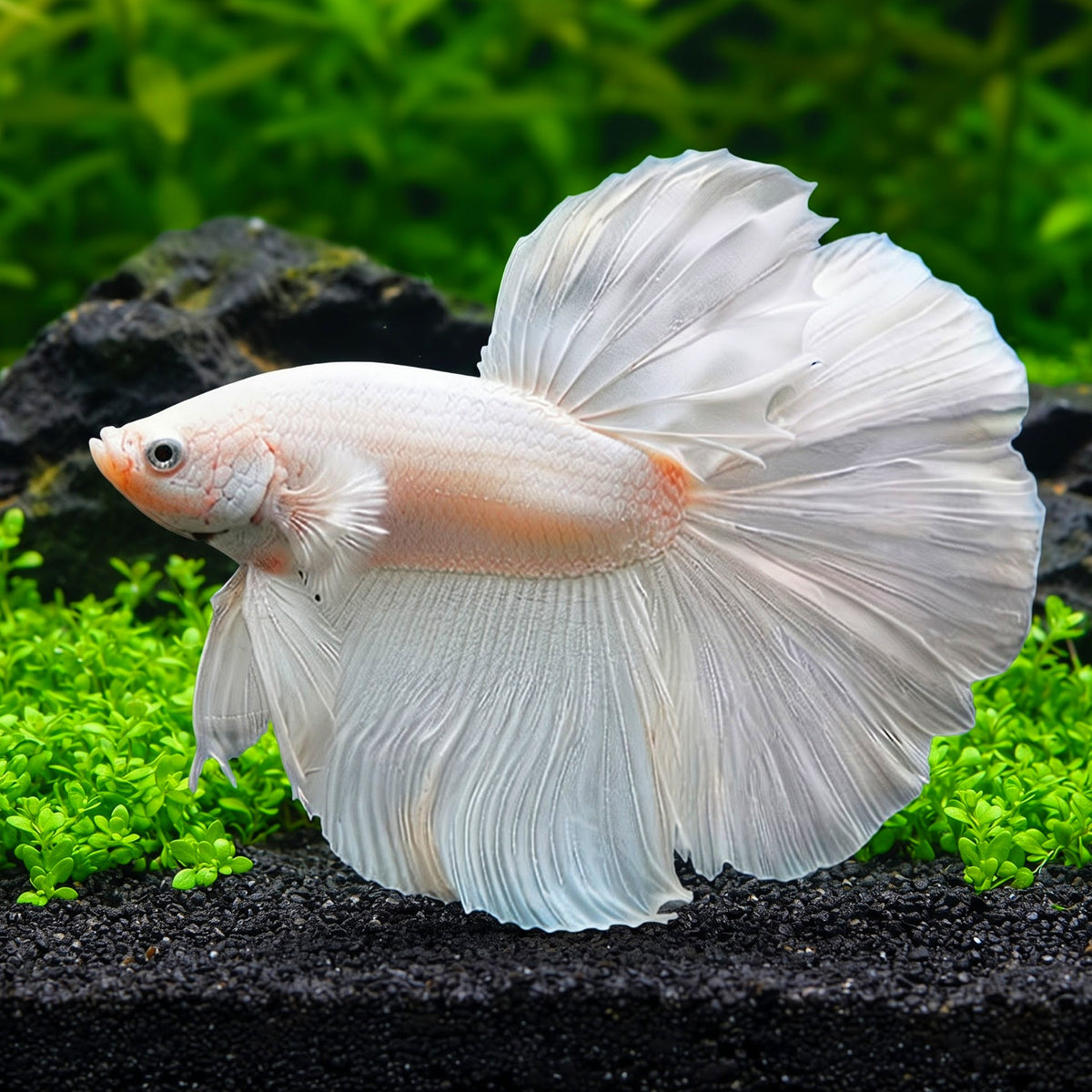 Kampffisch Full White Betta splendens – Halfmoon – 🤍 Eleganter Kampffisch in reinem Weiß