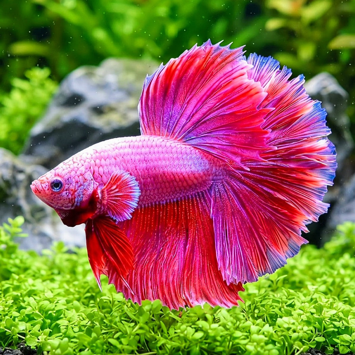 Kampffisch Purple Betta splendens – Halfmoon – 🩷 Farbenprächtiger Kampffisch mit spektakulärer Färbung