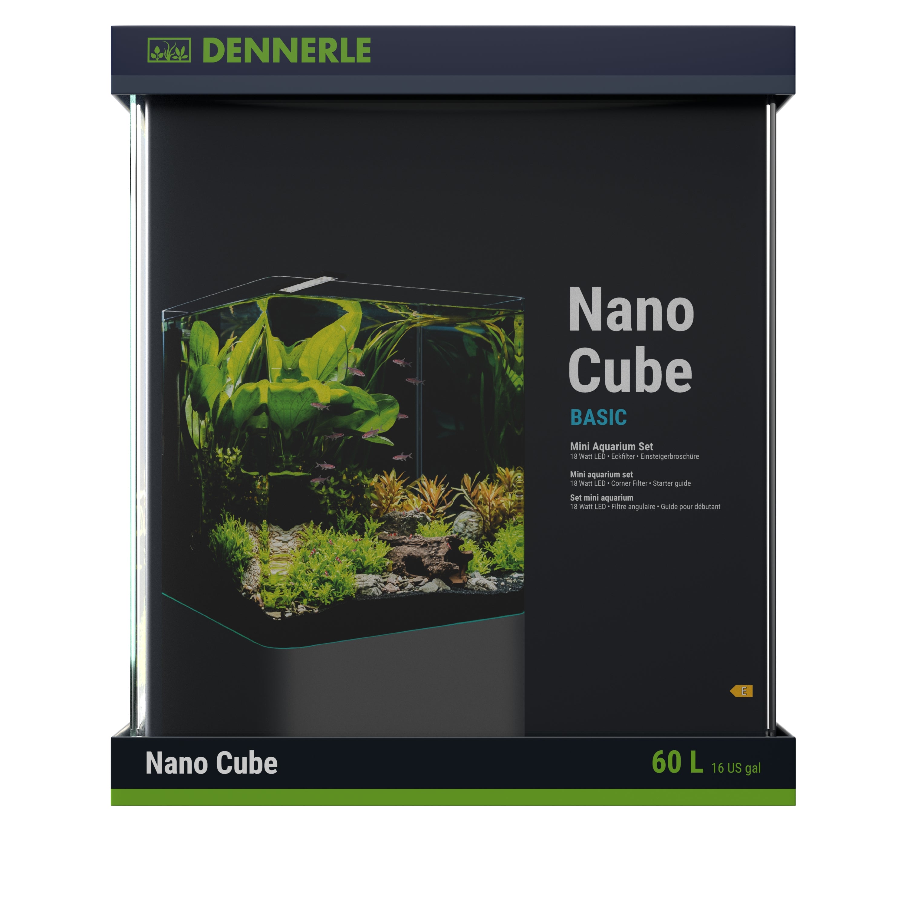 Dennerle Nano Cube Basic, 60 Liter - Mini Aquarium mit Abgerundeter Frontscheibe - AS+