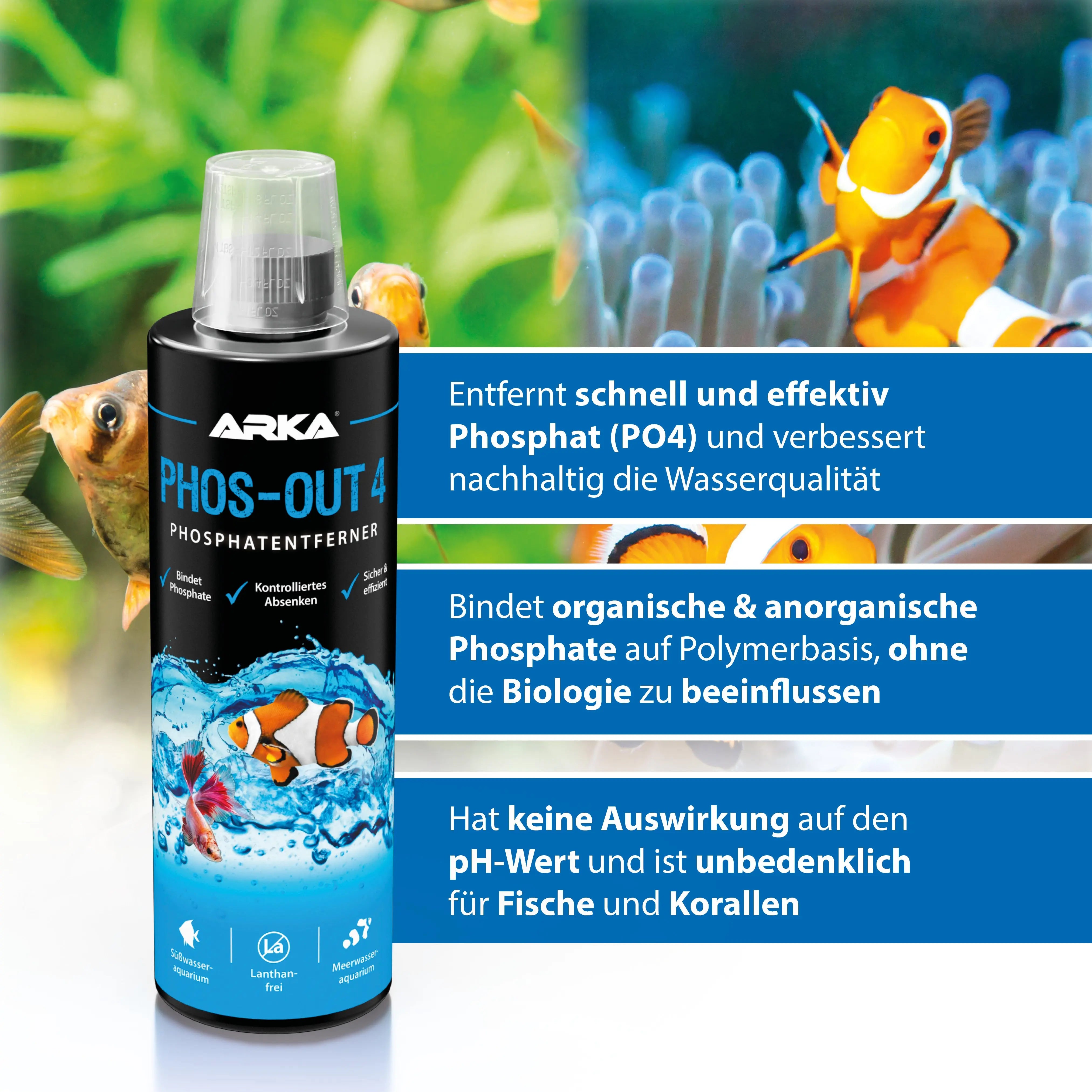 ARKA Phos-Out 4 – Der Flüssige Phosphatentferner für kristallklares Süßwasseraquarium-Wasser! 💧 - AS+ AquaTimo