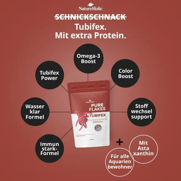 NatureHolic Pure Flakes Tubifex: Der Premium-Snack für carnivore und omnivore Aquarienbewohner 🐛🐟 AquaTimo