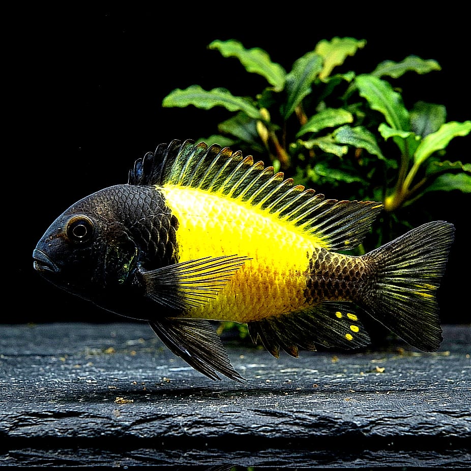 Tropheus moorii "Ikola" – Schwarze Eleganz trifft auf sonnengelbe Leuchtkraft