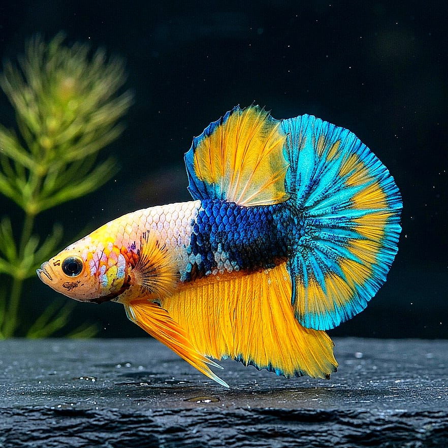 Kampffisch Betta splendens – Plakat Yellow Blue