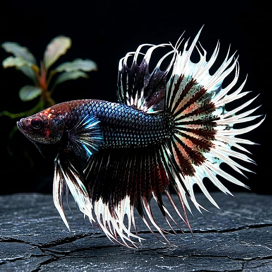 Kampffisch Betta splendens – Crowntail "Black & White" 🖤🤍