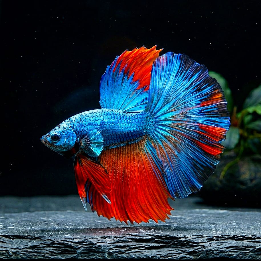 Betta splendens "Halfmoon Fancy Blue" – Farbenfroher Kampffisch mit spektakulärer Musterung