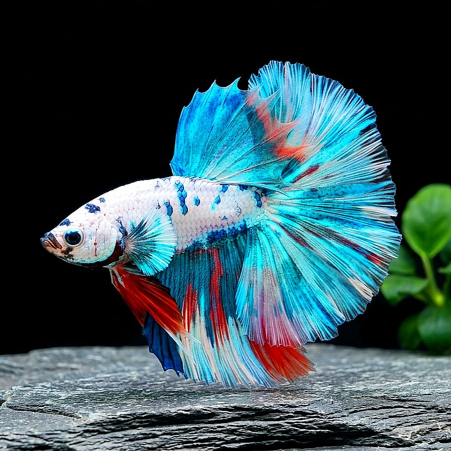 Betta splendens "Halfmoon Mix" – 💙❤️🧡💛 Eleganter Kampffisch