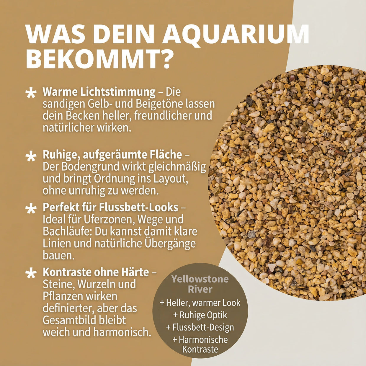 NatureHolic Naturkies Yellowstone River – Warme Fluss-Optik für dein Aquarium AquaTimo