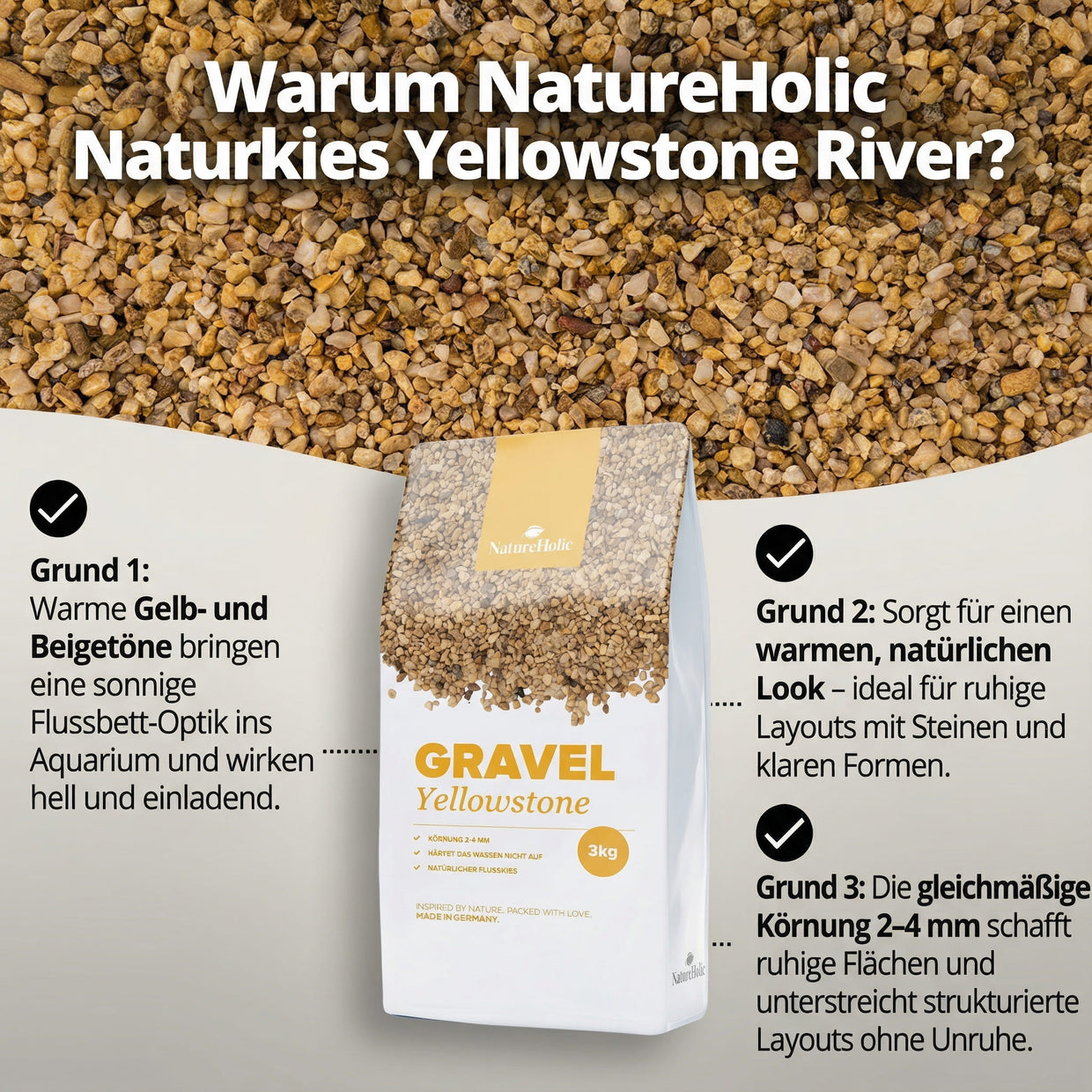 NatureHolic Naturkies Yellowstone River – Warme Fluss-Optik für dein Aquarium AquaTimo