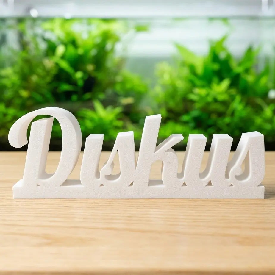 Diskus Schriftzug Deko (ca. 15 cm) – Hochwertiges PETG Aquarium Ornament - DS+ AquaTimo