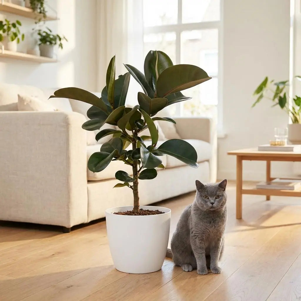 Green boutiQ | Gummibaum Ficus Elastica Cloe im weißen Ziertopf – Der robuste Luftreiniger 🌿🤍 - ES+ Everspring