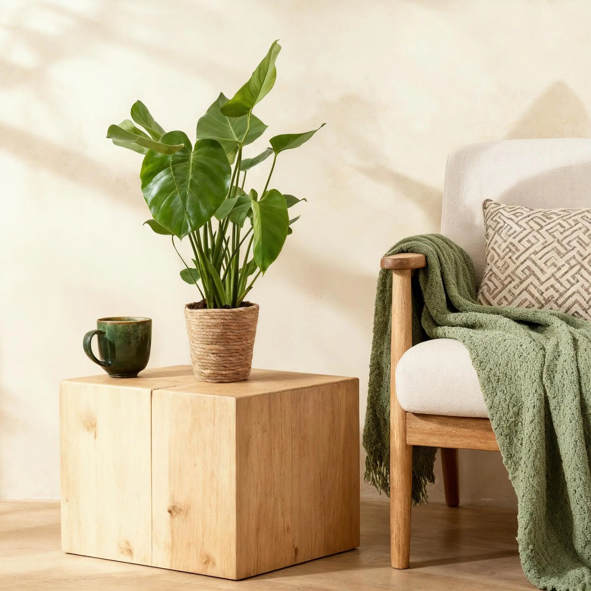 Monstera Deliciosa (Fensterblatt) im stylischen Korb – 70-80cm Höhe 🌿 - ES+ Everspring