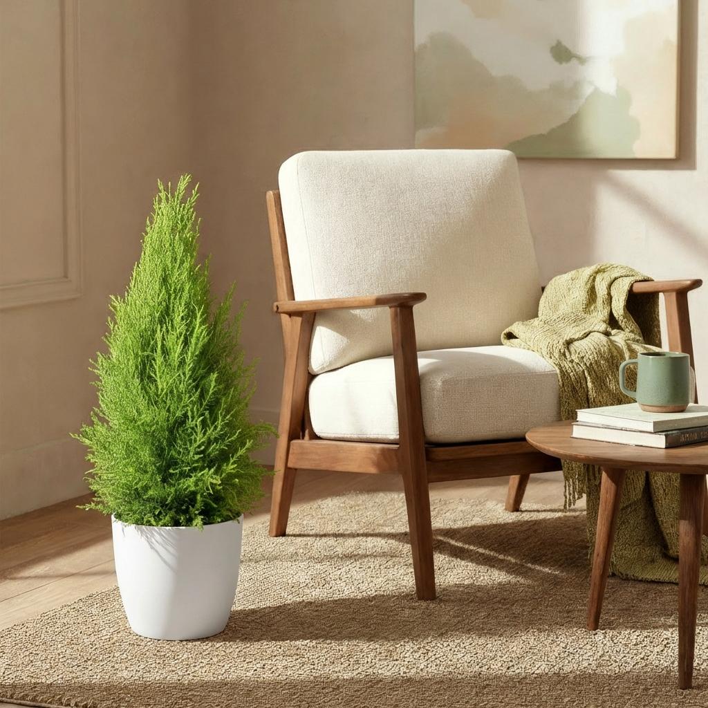 Green boutiQ | Zimmerkonifere Cupressus Gold Crest Wilma im Weißen Topf – Eleganz & Wenig Pflege 🌲 - ES+