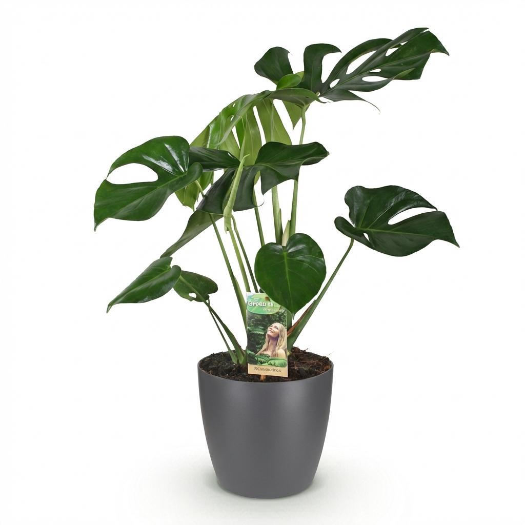 Green boutiQ | Monstera Deliciosa (Fensterblatt) im Stylischen Potter Grau – 70-80cm Höhe 🌿✨ - ES+
