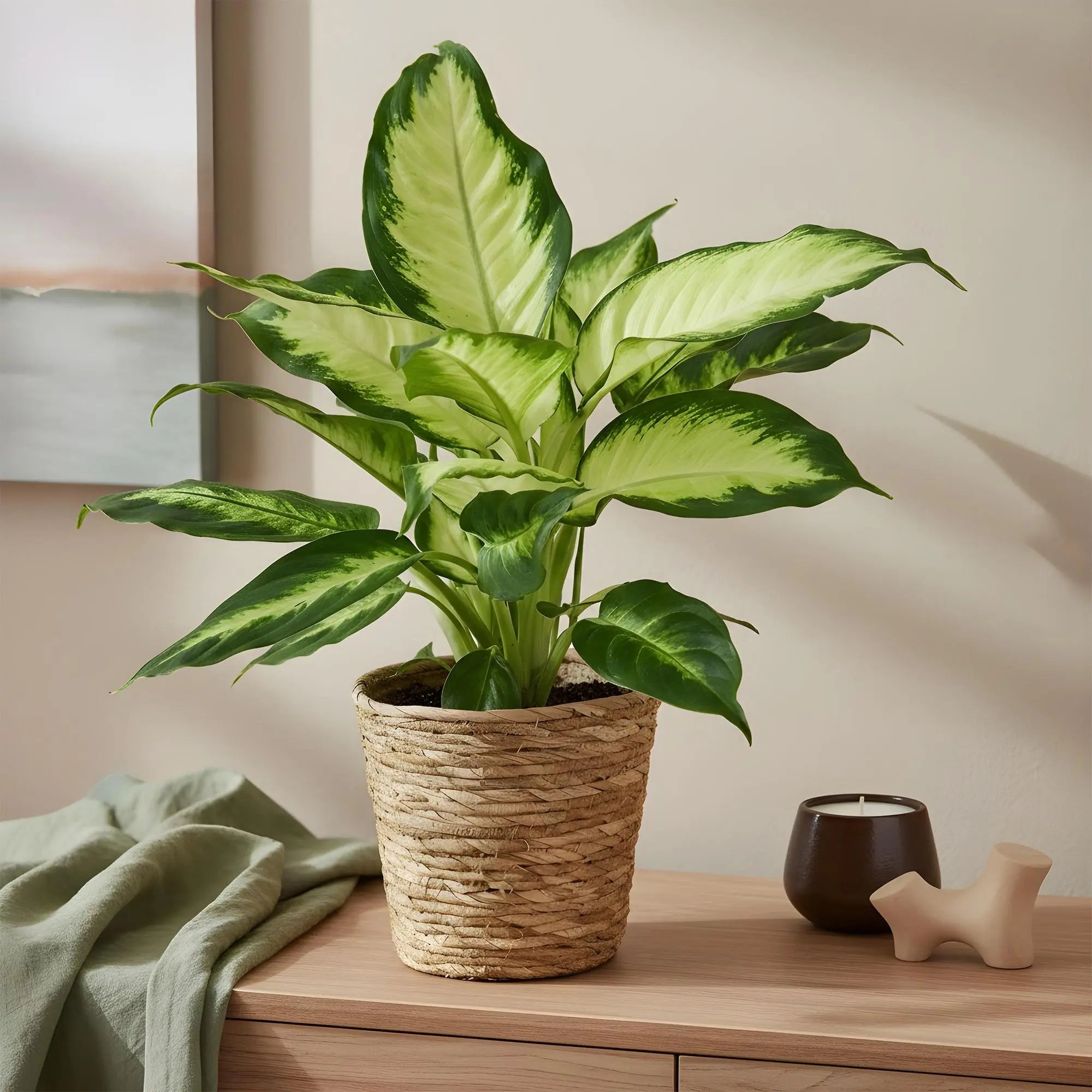 Green boutiQ | Dieffenbachia Camilla im Stil-Korb – Das Bunte Blätterwunder für Wenig Pflege 🌿🤍 - ES+ Everspring