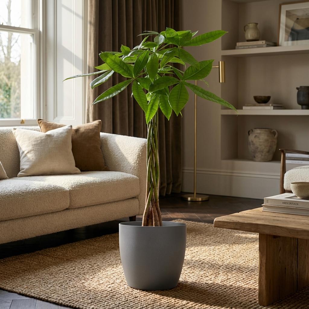 Pachira Aquatica (Geldbaum) im eleganten Potter Grau – Der pflegeleichte Glücksbringer 🍀 - ES+