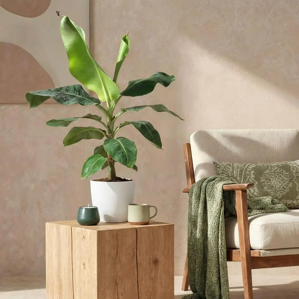 Green boutiQ | Zwerg-Bananenpflanze Musa acuminata Dwarf Cavendisch im Weißen Topf 🍌🌴 - ES+ Everspring