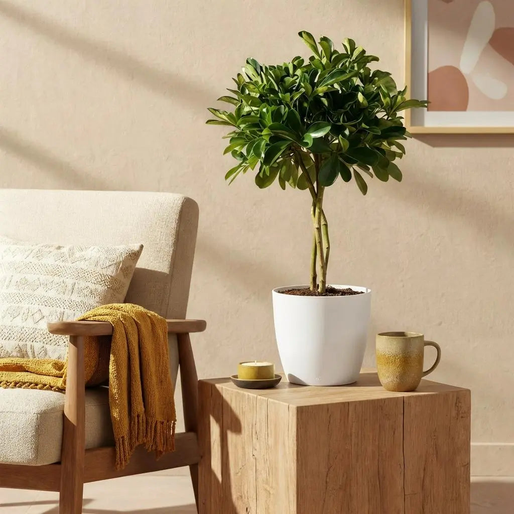 Green boutiQ | Schefflera Gold Capelle (Fingerbaum) im Weißen Topf – 70–81 cm Höhe 🌟 - ES+ Everspring