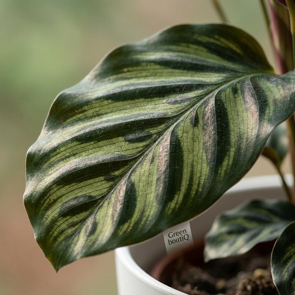 Green boutiQ | Pfauen-Korbmarante Calathea Makoyana – Tropischer Luxus im Weißen Topf 🌿💜 - ES+