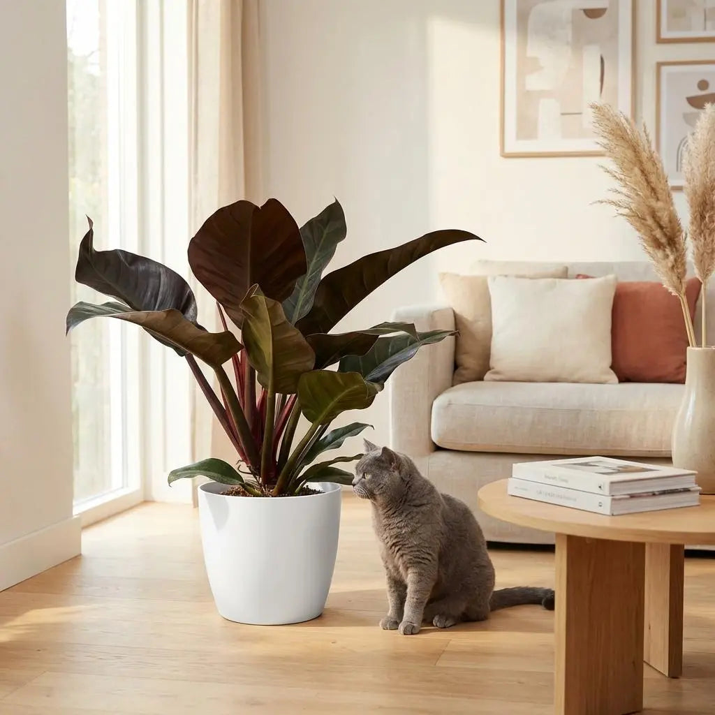 Green boutiQ | Philodendron Imperial Red im Weißen Ziertopf – Luxus & Luftreinigung 🌿❤️ - ES+ Everspring